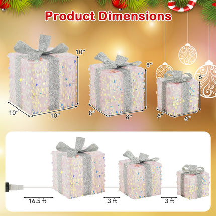 Dreamade 3 Pieces Christmas Lighted Gift Boxes ( Laser Fish Scale )