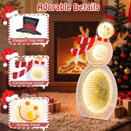 Dreamade 2.6 FT Lighted Christmas Decoration, Pre-Lit 2D Snowman with 3 Infinity Mirror Lights