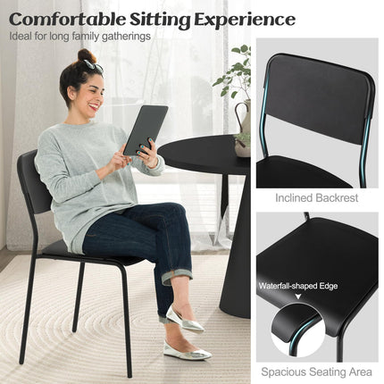 Dreamade Metal Dining Chairs Set of 4, Stackable Lightweight Kitchen Chairs w/Tilted Backrest & Sturdy Metal Legs