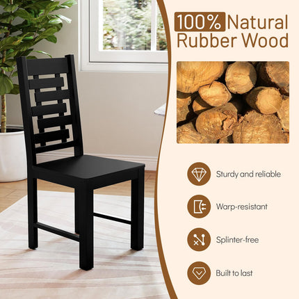 Dreamade Wooden Dining Chairs Set 100% Solid Rubber Wood Kitchen Chair with High & Tilted Backrest