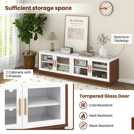 Dreamade Large TV Stand for TVs up to 75”, Entertainment Center with 4 Tempered Glass Doors
