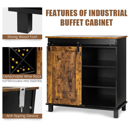 Dreamade Sideboard, Coffee Bar Station with Sliding Barn Door(Industrial)