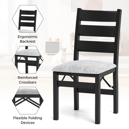 Dreamade Folding Dining Chairs Set of 2, Modern Upholstered Kitchen Chairs w/Slatted Backrest & Padded Seat