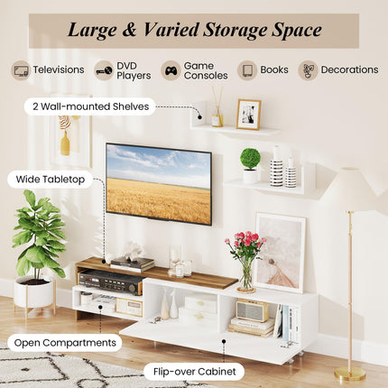 Dreamade 80 Inch TV Stand and 2 Floating Shelves Set