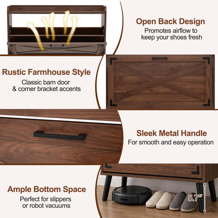 Dreamade Freestanding Slim Farmhouse Shoe Storage Cabinet with 2 Flip Drawers