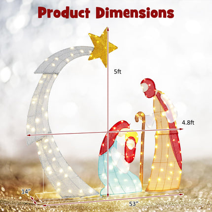 Dreamade 5 FT Christmas Nativity Set, Pre-Lit Nativity Scene w/ 140 Warm White LED Lights