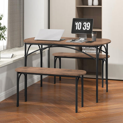 Dreamade Dining Table Set for 4, Modern Oval Kitchen Table Set with 2 Benches, Metal Frame