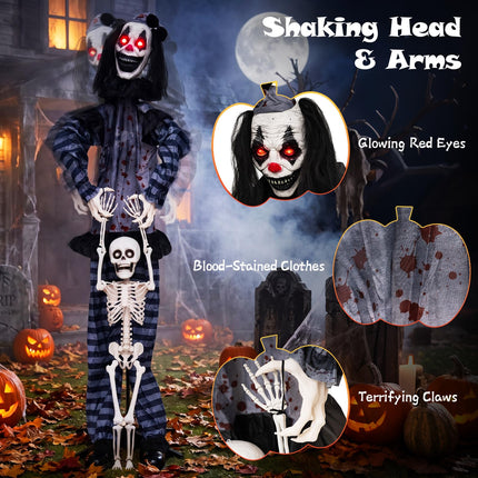 DREAMADE 5.8 FT Halloween Standing Clown with Skeleton Prop Decoration