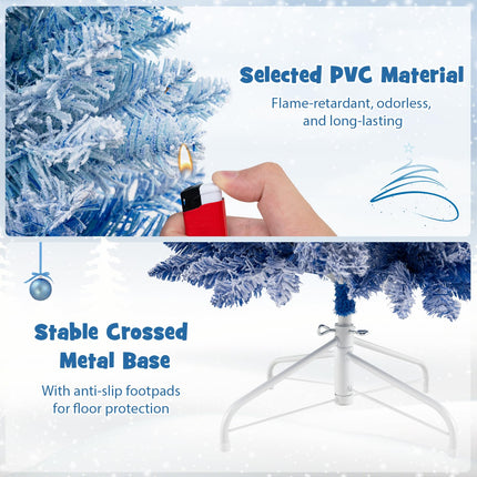Dreamade 6 FT Blue Gradient Snow Flocked Christmas Tree, Artificial Unlit Hinged Xmas Full Tree with 435 Lush Branch Tips