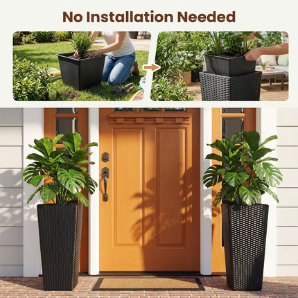 Dreamade Set of 2 Rattan Tall Plant Pots with Detachable Plastic Liners