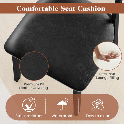 Dreamade Wooden Dining Chairs Set of 2/4, PU Leather Upholstered Kitchen Chairs w/Breathable Mesh Cane Backrest