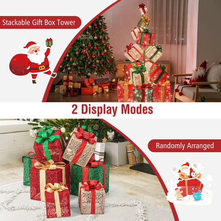 Dreamade 15 Pieces Stackable Pre-lit Lighted Boxes Tower w/ 450 Warm White Lights