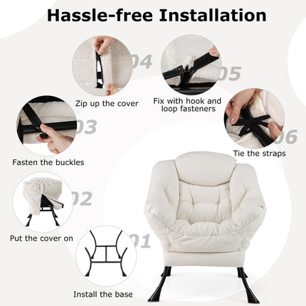Dreamade Set of 1/2 Lazy Chairs, Modern Sherpa Accent Chair w/Upholstered Single Sofa Chair w/Armrests & Side Pocket
