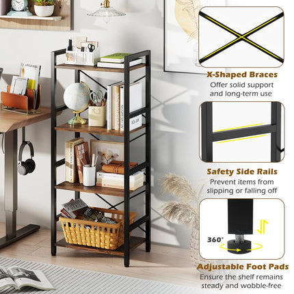 Dreamade 4-Tier Bookshelf | Narrow Freestanding Display Shelf with Metal Frame (1/2)
