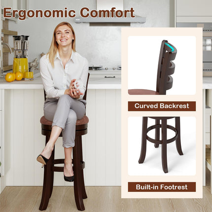 Dreamade 30" Counter Height Swivel Barstools Set of 2/4 with Faux Leather Seat and Wrap-around Footrest