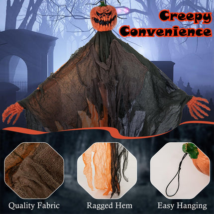 Dreamade 6 Ft Hanging Halloween Decoration, Ghost Pumpkin Man with Red LED Eyes & Posable Arms