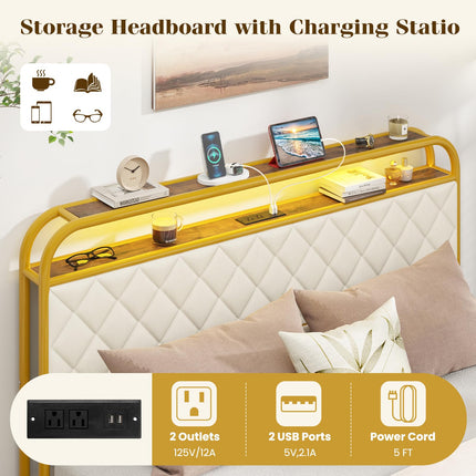 Dreamade Queen/Full/Twin Size Bed Frame with 4 Storage Drawers and Charging Station