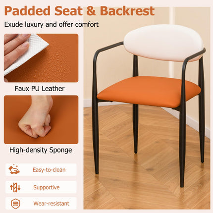 Dreamade Modern Dining Chairs Set of 2/4 Faux Leather Upholstered Kitchen Chairs with Orange Padded Seat