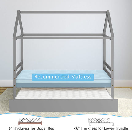 Dreamade House Bed with Trundle, Solid Wood Twin Size Daybed for Girls & Boys