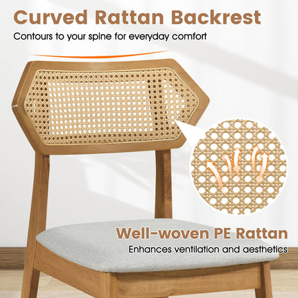 Dreamade Wood Dining Chairs Set of 2/4 Rattan Upholstered with Solid Wood Frame