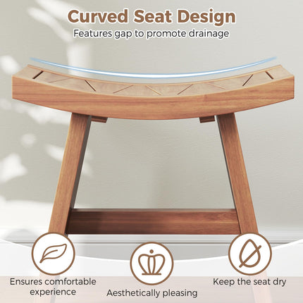 18 Inch Teak Wood Shower Bench with Curved Seat for Bathroom