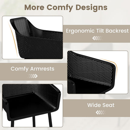 Dreamade Plastic Dining Chairs Set of 2/4 Black Kitchen Armchair w/Breathable Mesh Backrest