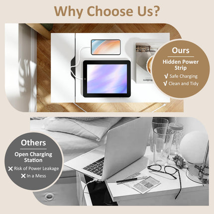 Dreamade Nightstand with Charging Station, Flip Top End Table w/USB Ports & Outlets, Modern Side Table w/Storage Drawer