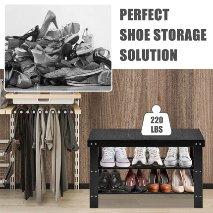 Dreamade Entryway Shoe Bench, Bamboo Shoe Shelf Organizer Holds up to 6 Pairs