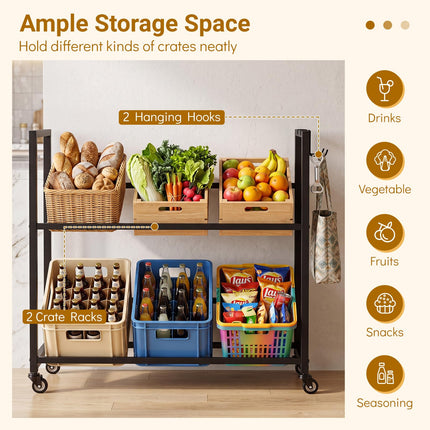 Dreamade 2-Tier Drink Crate Rack with 4 Universal Wheels