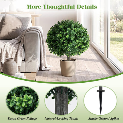 Dreamade 27" Artificial Boxwood Topiary Trees Set of 2 with Ground Spikes