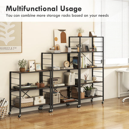 Dreamade 4-Tier Folding Storage Shelf, Collapsible Shelving Unit w/Lockable Wheels & Adjustable Shelf