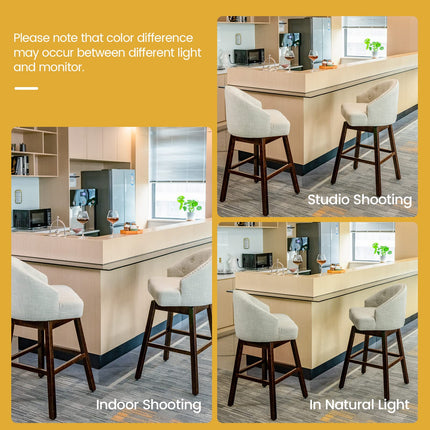 Bar Stools Set of 2, 31’’ Swivel Bar Stools with Rubber Wood Legs & Padded Back