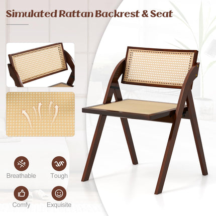 Dreamade Folding Dining Chairs Set, Wooden Folding Chair with Rattan Backrest & Seat