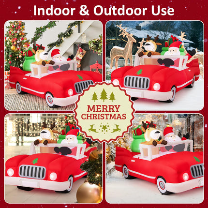 Dreamade 7.7 FT Long Lighted Xmas Inflatable Santa Claus & Reindeer Driving Red Car Gift Boxes