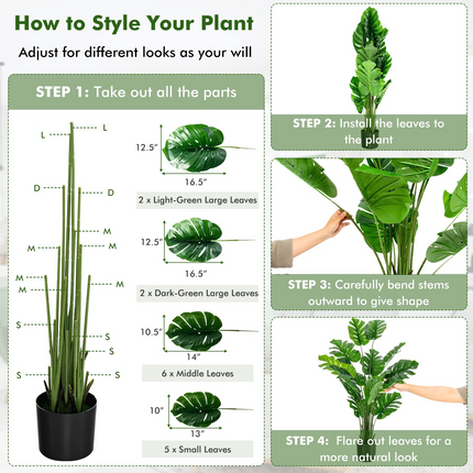 Dreamade Artificial Monstera Deliciosa Plant, 5ft Tall Fake Tropical Palm Tree w/15 Pcs Different Turtle Leaves - DreamadeUS
