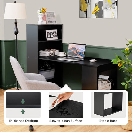 Dreamade 48 Inch Computer Desk with Bookshelf, 3-in-1 Home Office Desk with 4-Tier Bookcase & CPU Stand