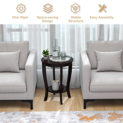 Dreamade Round End Table with Storage Shelf Set of 2, Retro Nightstand with Solid Wood Legs, 24.5" Accent Table for Small Spaces