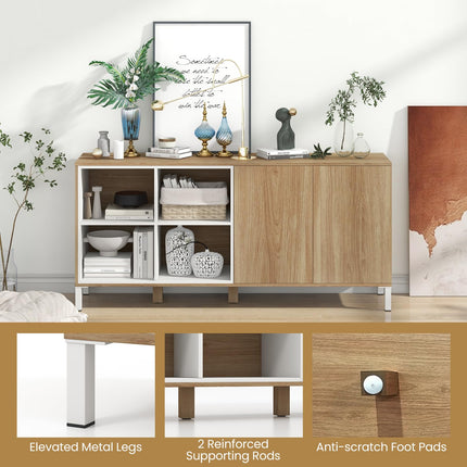 Dreamade 63” Buffet Cabinet with Storage, Farmhouse Kitchen Sideboard w/ 4 Cubes, Adjustable Shelves & Pop-up Doors