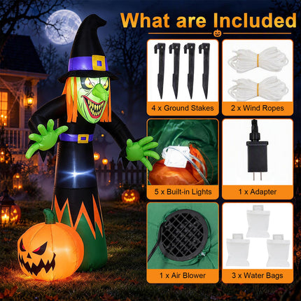 DREAMADE 8 FT Halloween Inflatable Witch Blow Up Yard Decoration