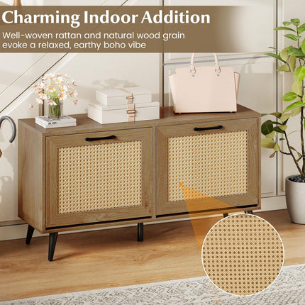 Dreamade Rattan Shoe Cabinet with 2 Flip Drawers