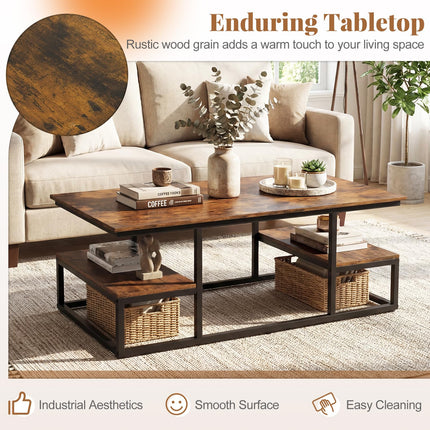 Dreamade 43" Rectangular Modern Coffee Table with Storage & Open Shelves