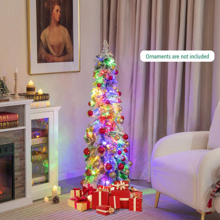 Dreamade Pre-Lit Flocked Pencil Christmas Tree Artificial Slim Xmas Tree
