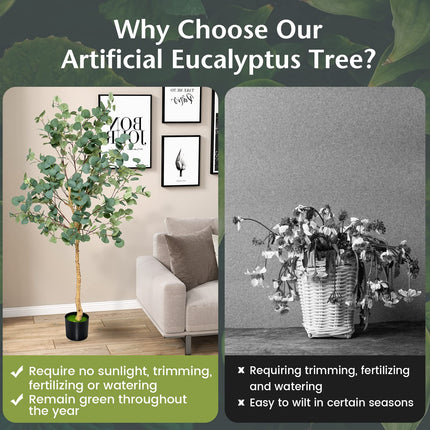 Dreamade 5.5ft Artificial Eucalyptus Tree, Tall Faux Eucalyptus Stems Fake Plants in Pot with 517 Silver Dollar Leaves