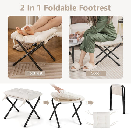 Dreamade Set of 1/2 Lazy Chair with Folding Ottoman, Modern Sherpa Accent Chair w/Armrests & Pocket