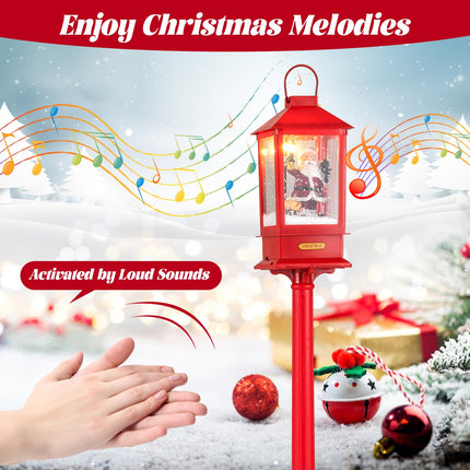 Dreamade 61 Inch Christmas Street Lamp, Festive Musical Lamp Post w/Detachable Snow Globe Lantern