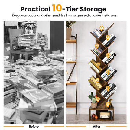 Dreamade Tree Bookshelf with Drawer, 10 Shelf Space Saving