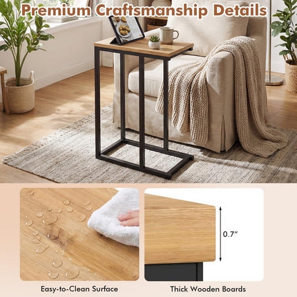 Dreamade Small Sofa Couch Side Table That Slide Under with Metal Frame & Spacious Tabletop
