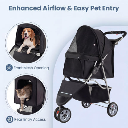 Dreamade 3 Wheel Foldable Dog Stroller for Small Dogs Cats