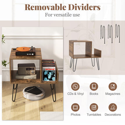 Dreamade Record Player Stand with Charging Station, Turntable Stand with Vinyl Divider & Display Shelf