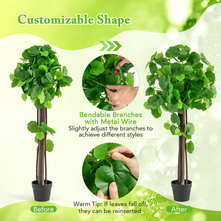 Dreamade 44’’ Artificial Crabapple Tree, Tall Fake Plant in Pot with Real Wood Trunk